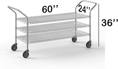 24" W x 60" L x 36" H Chrome Heavy Duty Utility Cart | 3-Tier | NSF Commercial - Image 2