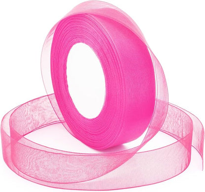 Pink Ribbon for Gift Wrapping, 1 inch 50Yard Sheer Organza Tulle Ribbon by Sentoyou