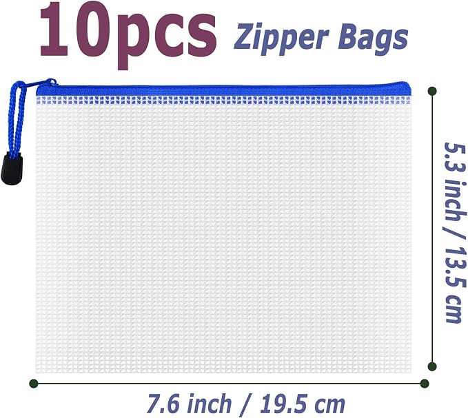 AUSTARK 10 Pcs Zipper File Bags, Waterproof Plastic Mesh Pouch - Image 2