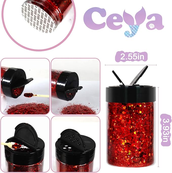 Ceya Holographic Chunky Glitter 4.9oz/ 140g Red Glitter Craft Roses Glitter - Image 4