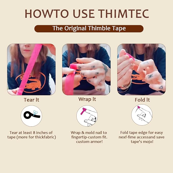 5 PCS Thimble Tape for Hand Sewing, Adjustable Sewing Thimble Finger Protector - Image 7