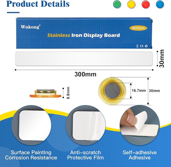 Wukong 6 Pack | 30x3cm Magnetic Stainless White Boards Strips, Adhesive Backing - Image 3