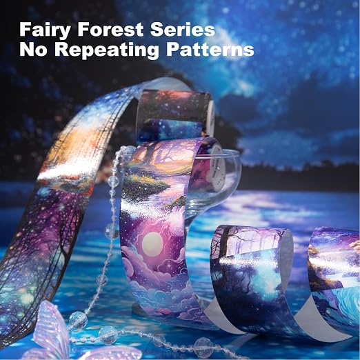 6 Rolls Fantasy Washi Tape Set – Non-Repeat Magical Forest and Galaxy Designs - Image 4