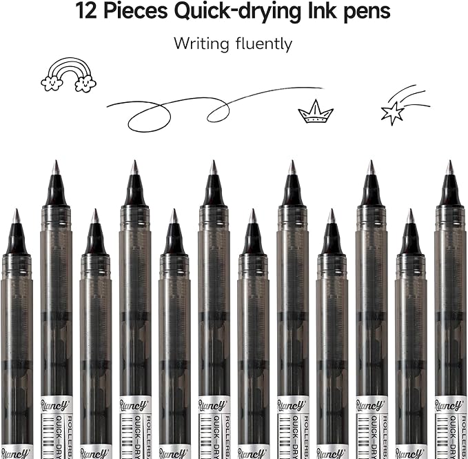 RIANCY Black Fine Point Gel Pens 12Pcs 0.5mm Gel Ballpoint Pens Black Liquid - Image 3