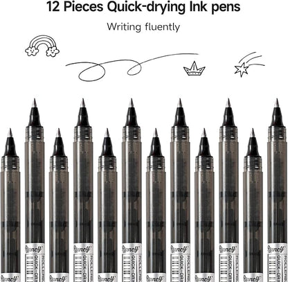 RIANCY Black Fine Point Gel Pens 12Pcs 0.5mm Gel Ballpoint Pens Black Liquid - Image 3