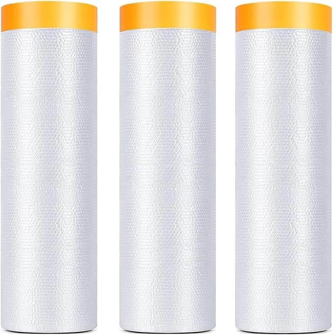 3 Pack Tape and Drape, 5x65.6 Ft Pre-Taped Masking Film by KUANVE