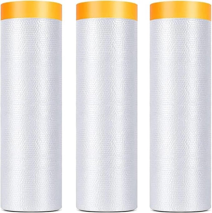 3 Pack Tape and Drape, 5x65.6 Ft Pre-Taped Masking Film by KUANVE