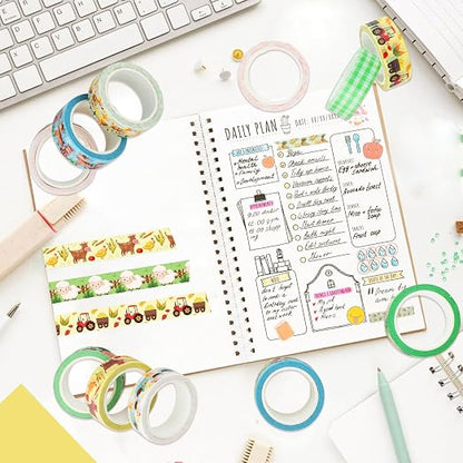 12 Rolls Farm Animals Washi Tape Set, Farmhouse Cow Sheep Pig Ducks Decorative - Image 4