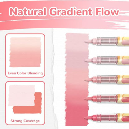 Guangna 12 Pink Skin Series Acrylic Paint Markers Set, Brush Tip Acrylic Paint - Image 4