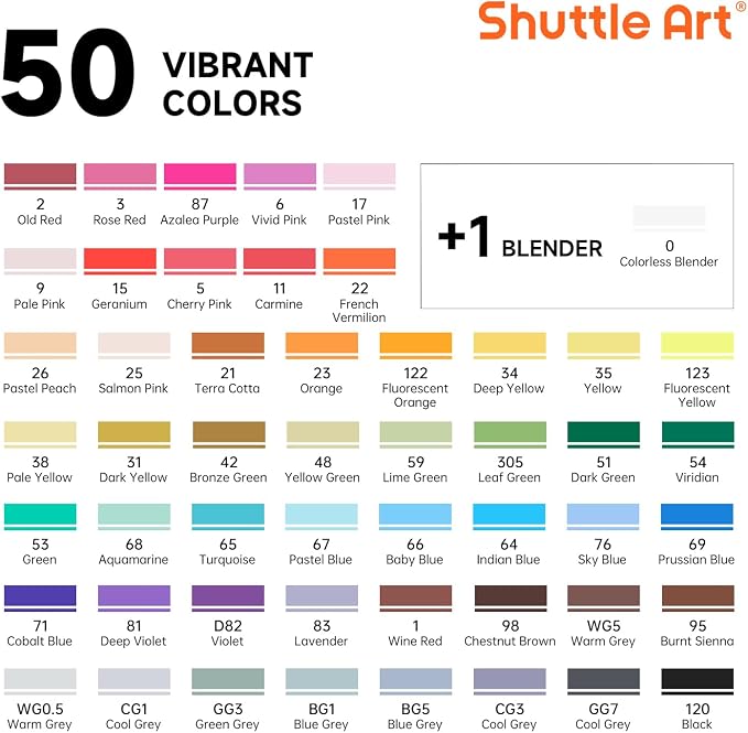 Shuttle Art Alcohol Markers Brush tip, Dual Tip Brush & Chisel Tip Art Marker - Image 2