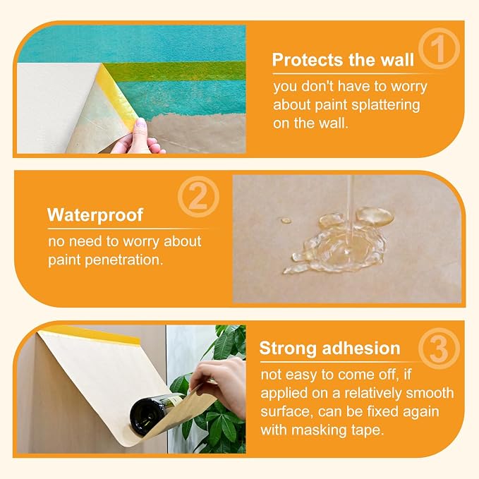Pre-Taped Masking Paper for Painting, 2 Pack 18 inch x 66 Ft Masking Paper Roll - Image 6