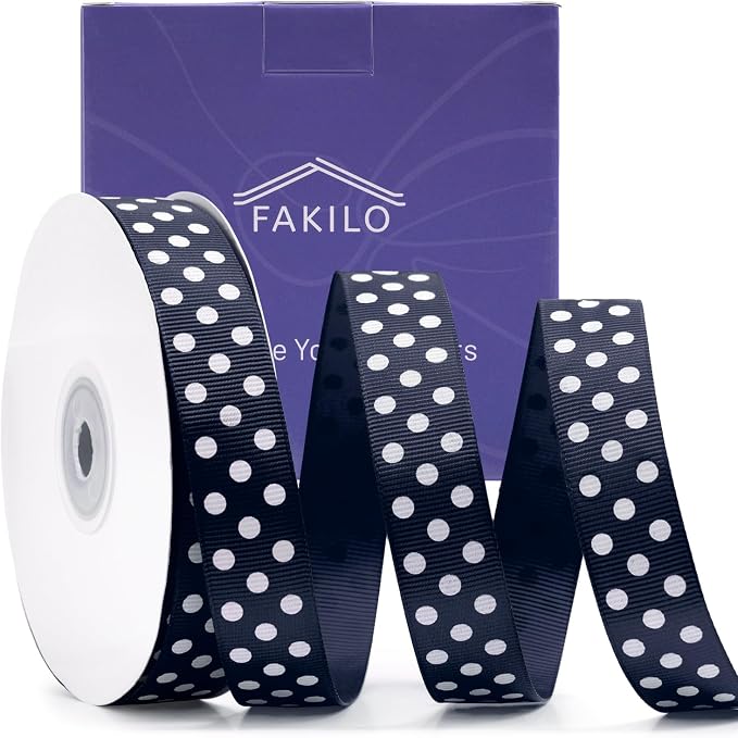 Polka Dot Grosgrain Ribbon 3/4 Inch, 25 Yards Spool Navy Blue and White Dot - Image 7
