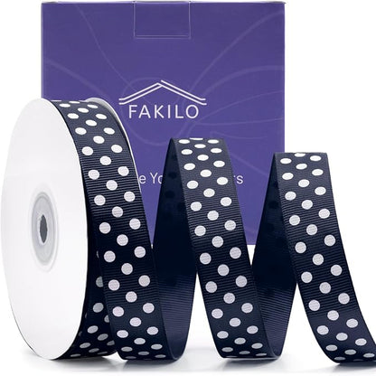 Polka Dot Grosgrain Ribbon 3/4 Inch, 25 Yards Spool Navy Blue and White Dot - Image 7