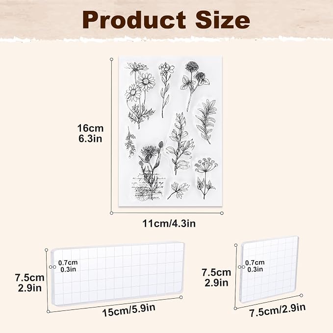 UCEC 8 Sheets Clear Stamps Set, Vintage Plants Flower Rubber Silicone Stamps - Image 3