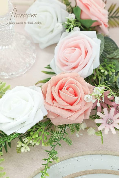 Floroom Artificial Flowers 25pcs Real Looking Blush Ombre Colors Foam Fake Roses - Image 2