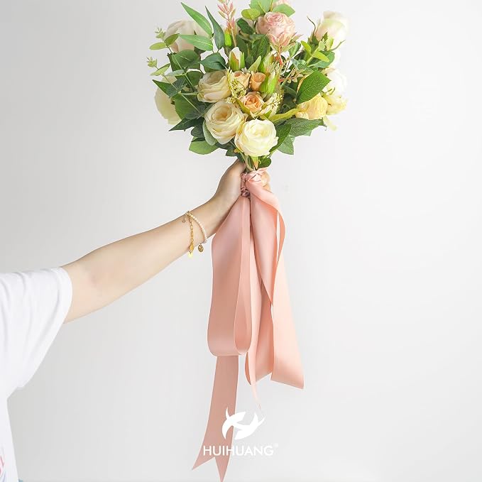 HUIHUANG Rose Gold Pink Ribbon for Wedding, Dress Chair Sashes, Invitations Card - Image 5