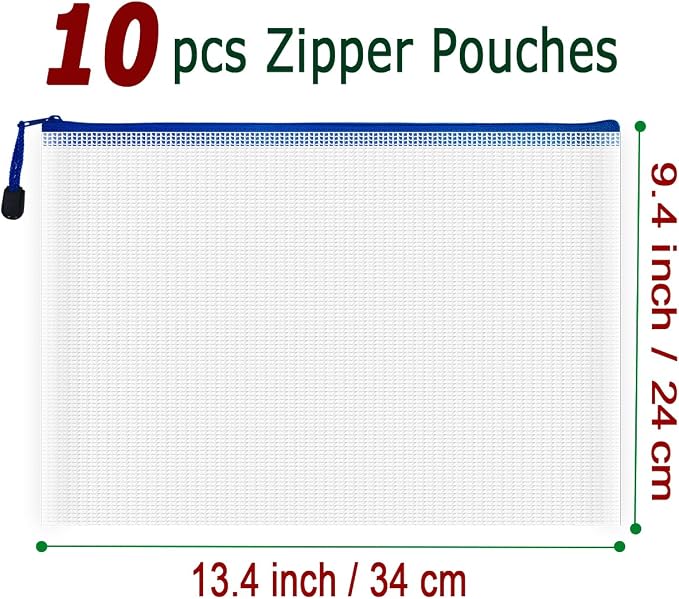 AUSTARK 10 Pcs Zipper File Bags, Waterproof Plastic Mesh Pouch - Image 2