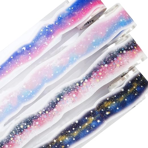 Galaxy-Themed Washi Tape Set, 4 Rolls of Decorative Glitter Tapes by Auriicleaf