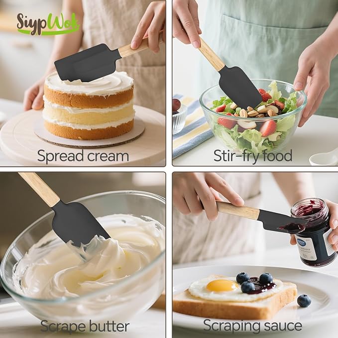 Black Silicone Spatula Set, Food Grade Rubber Spatula-4 Piece Nonstick Rubber - Image 2