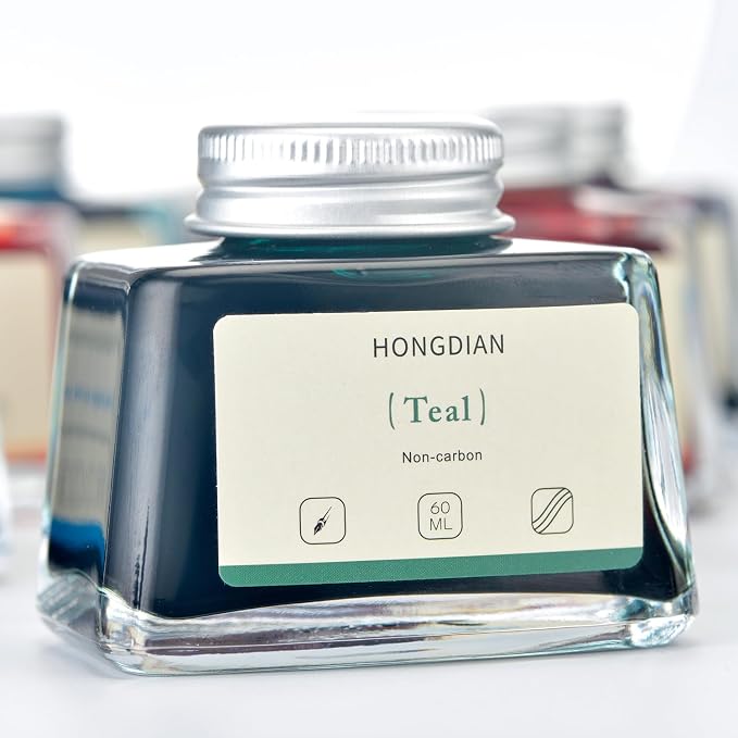 Hongdian Fountain Pen Bottled Ink Teal Color, 60ml Non Carbon Inkwell Bottle - Image 4