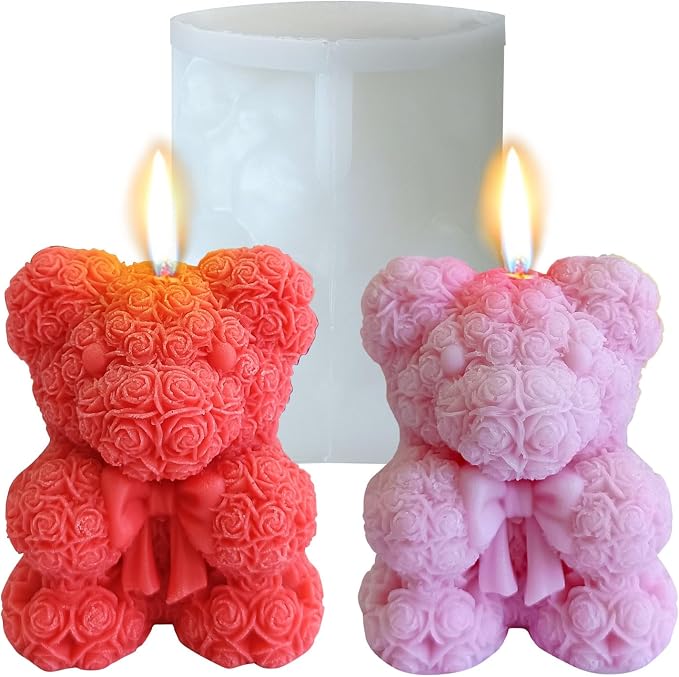 Bowtie Rose Bear Candle Mold by Midnadiy