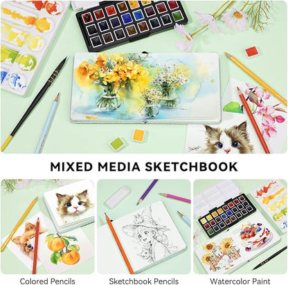 Lightwish Square Watercolor Journal, 100% Cotton, 300gsm/140lb, 24 Sheets Hot - Image 3