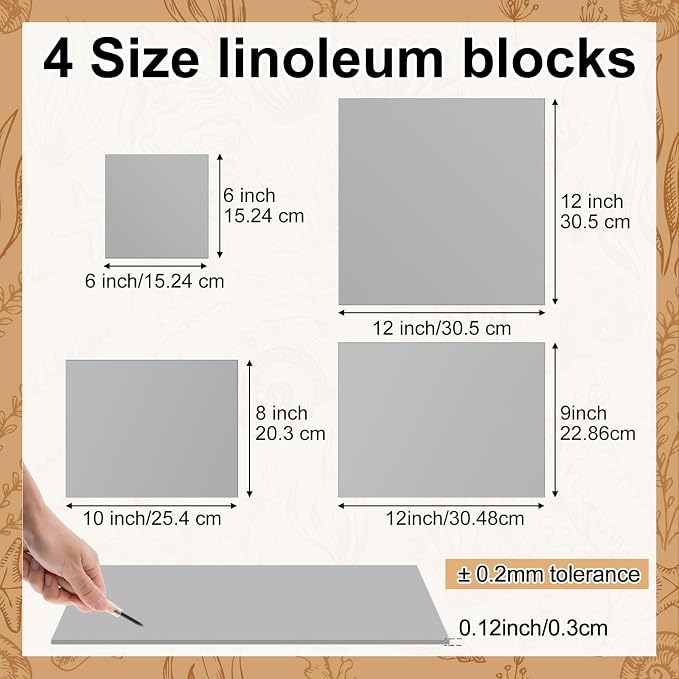 Yeaqee 8 Pcs Mixed Sizes Linoleum Block Rubber Carving Block Soft Linocut - Image 2