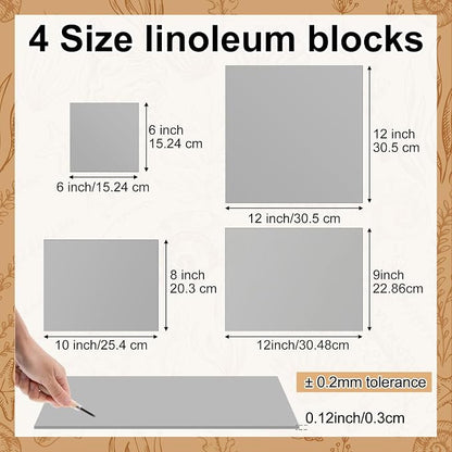 Yeaqee 8 Pcs Mixed Sizes Linoleum Block Rubber Carving Block Soft Linocut - Image 2