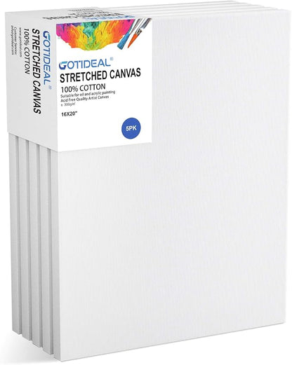 GOTIDEAL Stretched Canvas, 16x20 Inch Set of 5, Primed White by GOTIDEAL