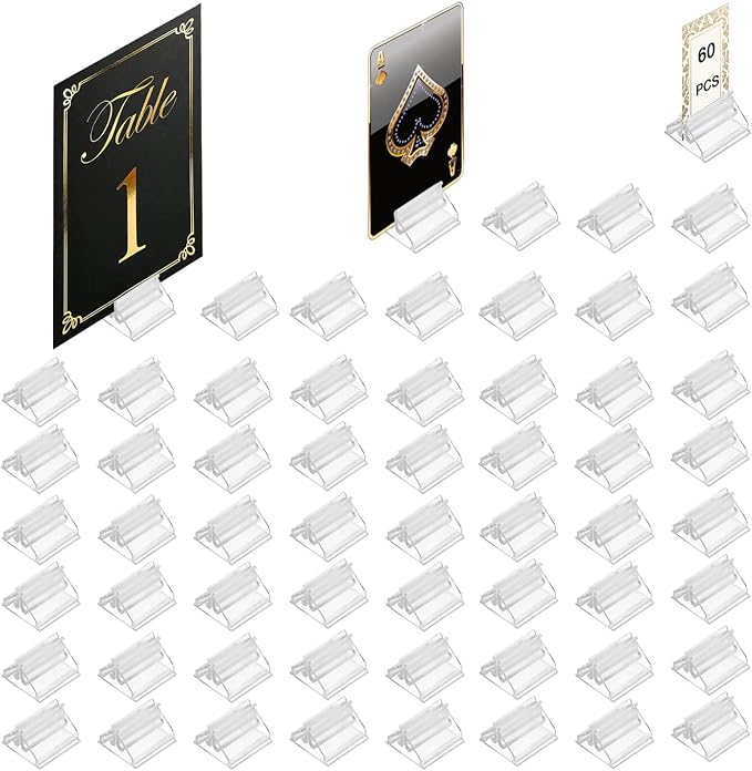 Table Number Place Card Playing Card Holders 60 Pack, Small Clear Acrylic by CUNGLIN