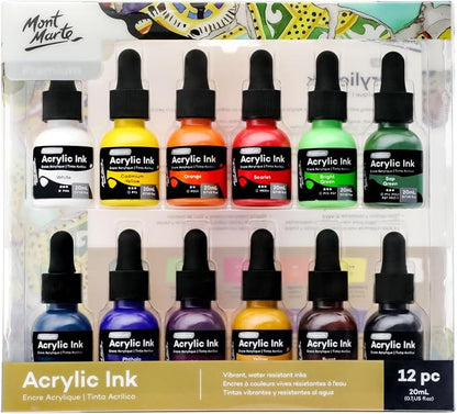 Mont Marte Acrylic Ink Premium 12pc x 20ml, Acrylic Inks by MontMarte