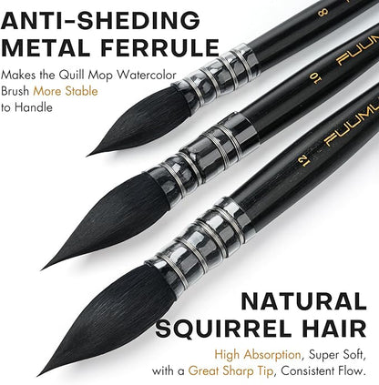 Professional Watercolor Brush, Fuumuui Natural Squirrel Hair Mop Brush - Image 2