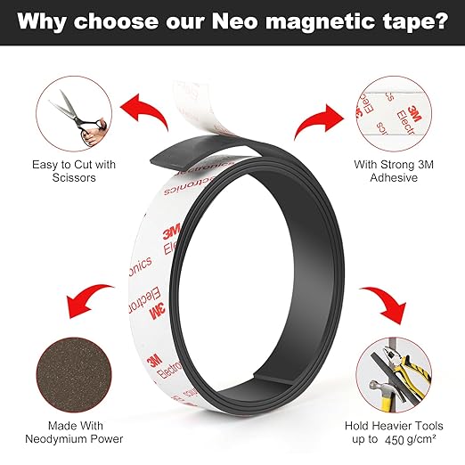 Neodymium Magnetic Tape, Flexible Magnet Tape Strips Roll - Image 3