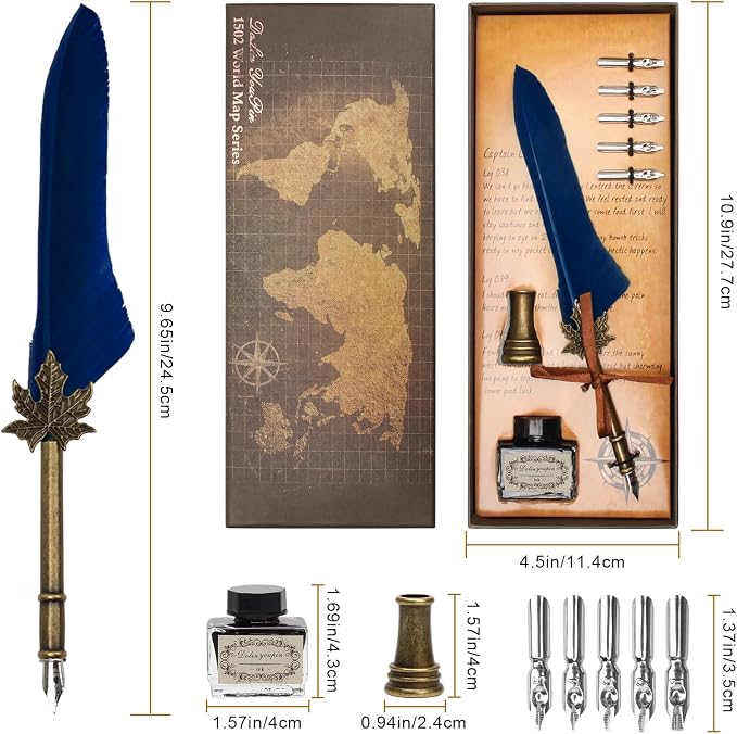 AHIER Quill Pen and Ink Set, Feather Pen Quill Pen Set Includes 5 Steel - Image 2