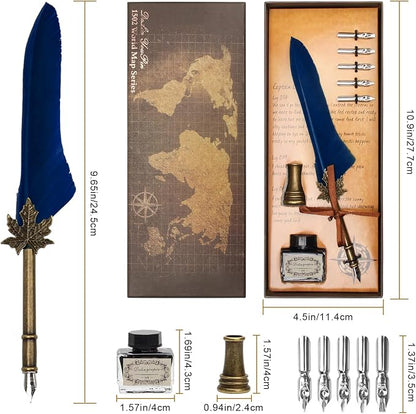 AHIER Quill Pen and Ink Set, Feather Pen Quill Pen Set Includes 5 Steel - Image 2