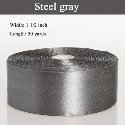 1 1/2 Inch Steel Gray Solid Satin Ribbon, 50 Yards Craft Fabric Ribbon - Image 3