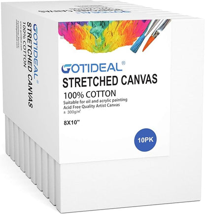 GOTIDEAL Stretched Canvas, 8x10 Inch Set of 10, Primed White by GOTIDEAL