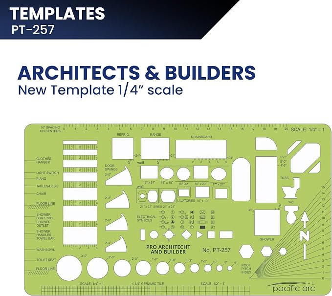 Pacific Arc, Architects & Builders Template, 1/4 in Scale, Drawing aid Stencil - Image 2