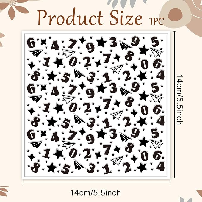 CHGCRAFT Numbers Pattern Polymer Clay Texture Sheet Stars and Paper Airplanes - Image 2