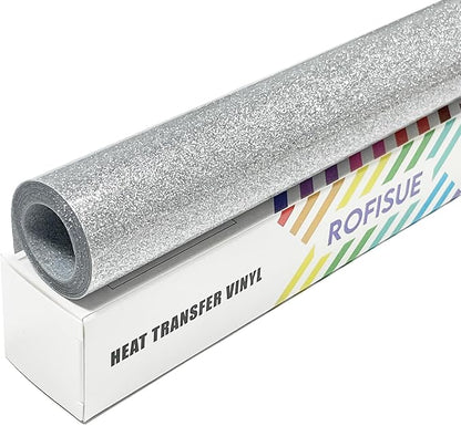 Silver Glitter Heat Transfer Vinyl 12Inch*6FT Glitter Iron on Vinyl by Unknown