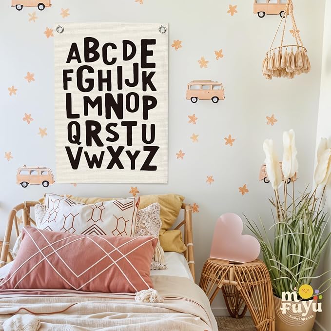 Toddler Room Decor, Alphabet Numbers Linen Canvas Banner, Classroom ABC Banner - Image 7