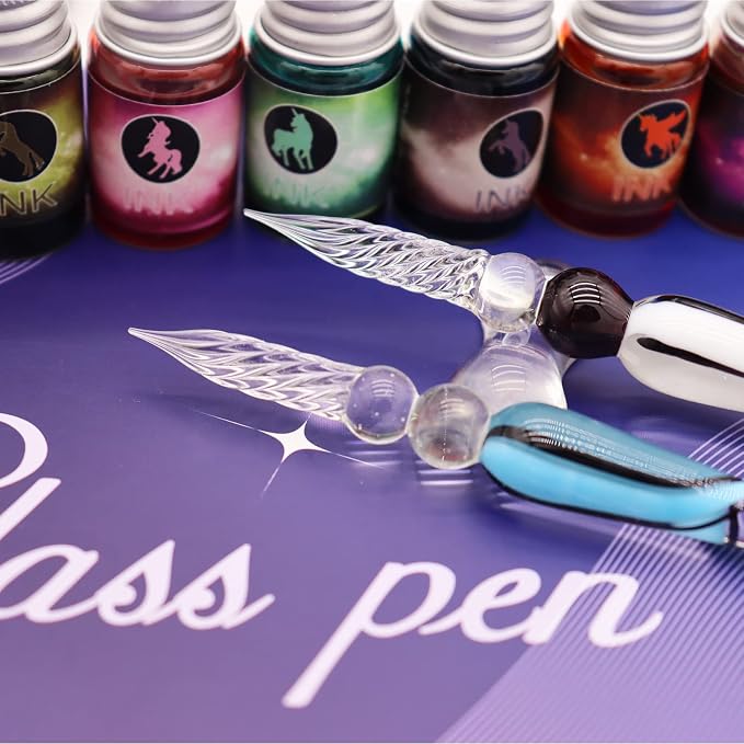 Glass Dipped Pen Ink Set Handmade Crystal Calligraphy Pen - Image 6