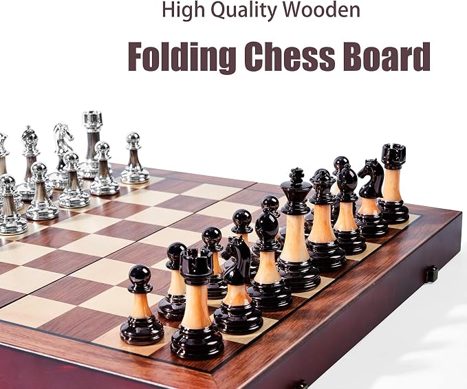 VAMSLOVE Chess Set Large 16''/42cm Folding Wooden Board - Image 4