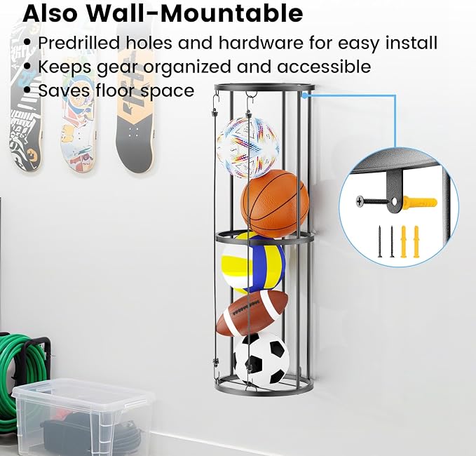 Garage Ball Storage Rack – Freestanding & Wall Mounted Sports Organizer - Image 7