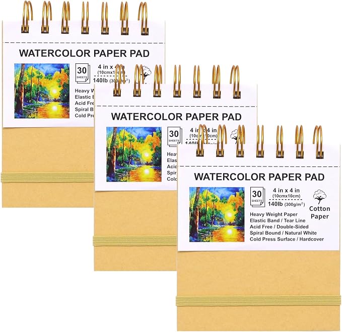 Mini Watercolor Paper Pads, Kraft Hardcover Sketch Books, 140lb/300gsm by Unknown