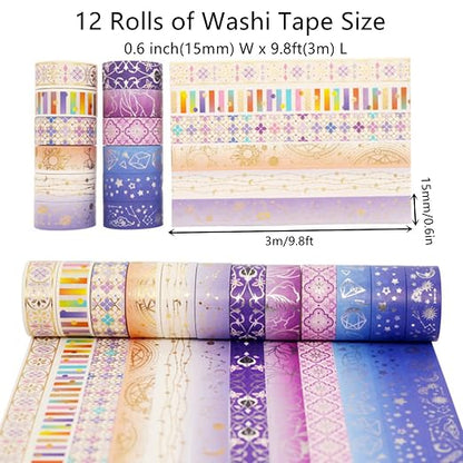 12 Rolls Galaxy Washi Tape Set Bronzing Starry Night Decorative Masking Tape - Image 2