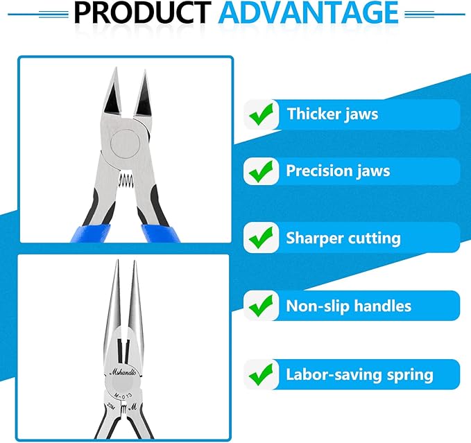 Needle Nose Pliers and Wire Cutters Set, Ultra-Sharp Crafts Diagonal Cutters - Image 3