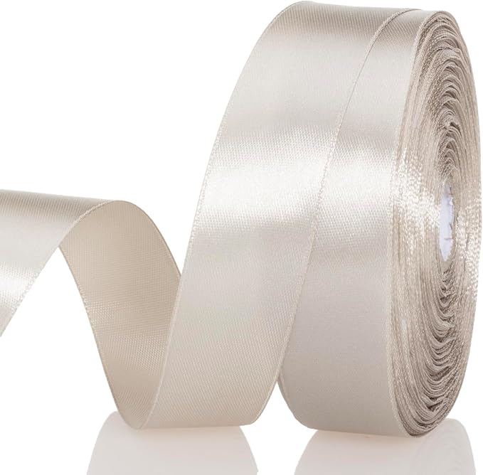 1 Inch Linen Beige Solid Satin Ribbon, 50 Yards Craft Fabric Ribbon by YASEO