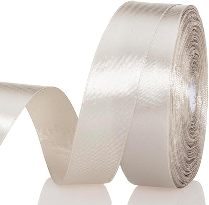 1 Inch Linen Beige Solid Satin Ribbon, 50 Yards Craft Fabric Ribbon by YASEO