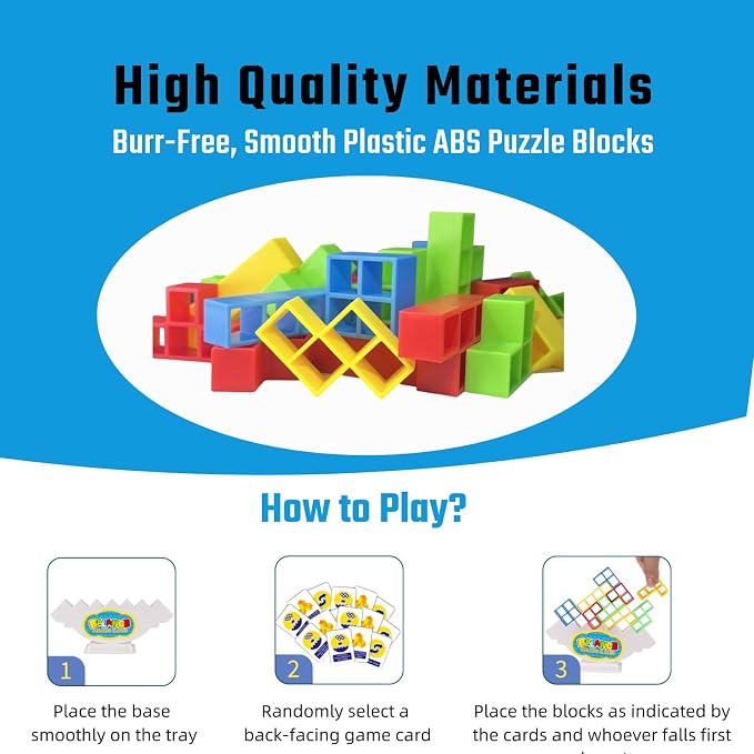 64 Pcs Tetra Tower Stack Game, Team Tower Tumble Giant Stacking Game, Balance - Image 5